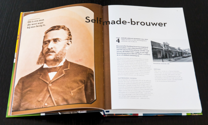 Heineken boek opengeslagen met een foto van Gerard Adriaan Heineken op de linker pagina